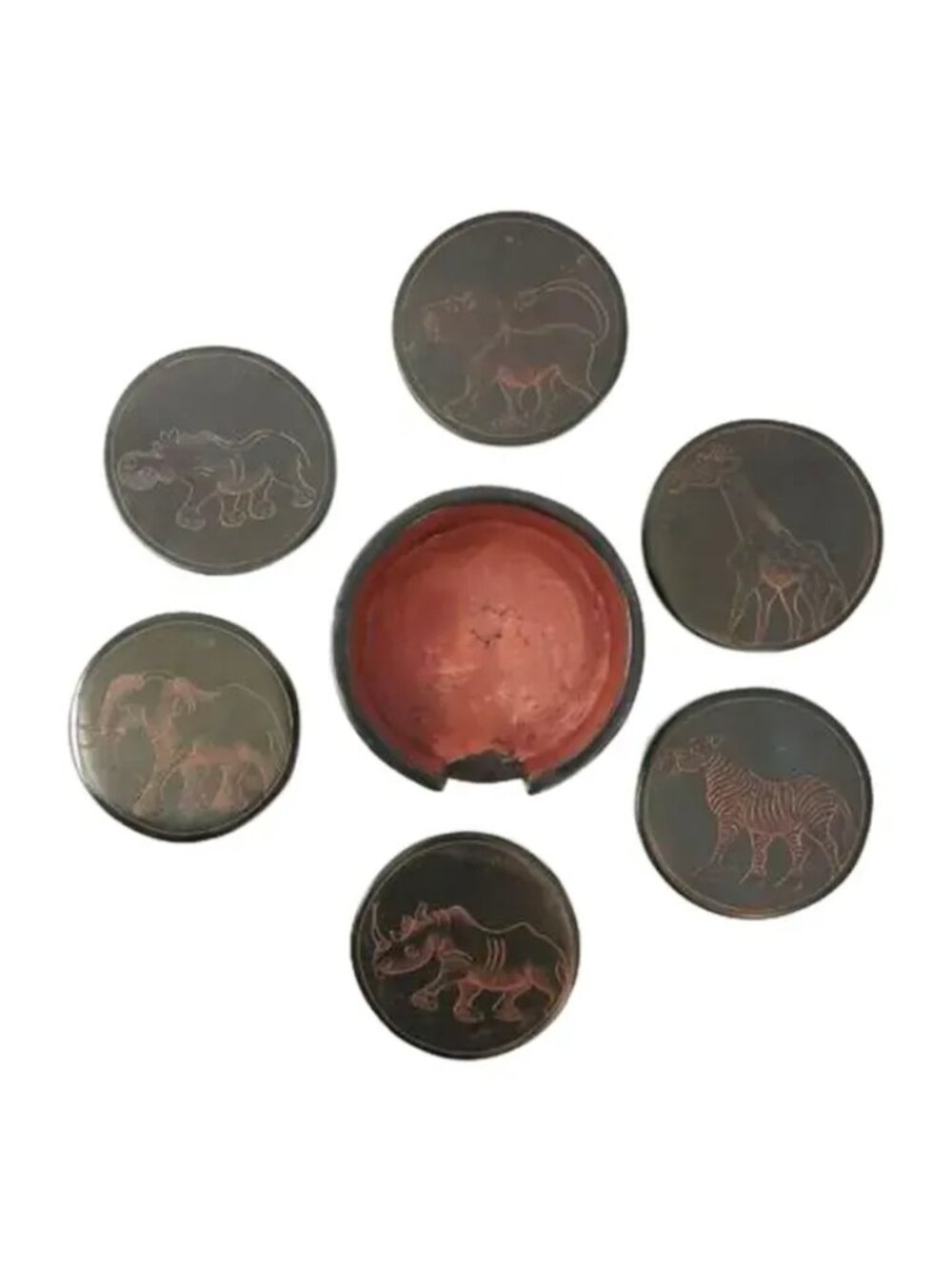 African Animals Carved Stone Coasters- 7 Pieces
